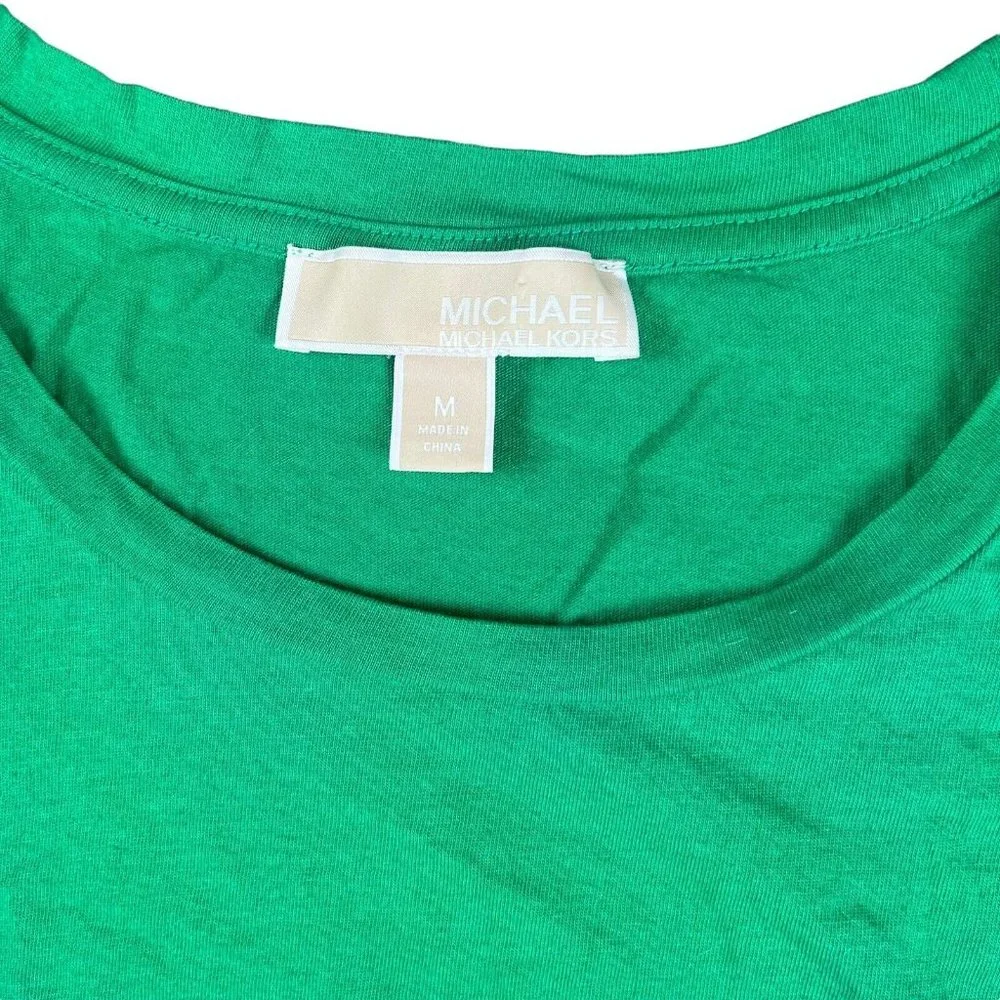 Michael Kors Green Shirt Beaded White Silver Long Sleeve Top Women's Size Medium